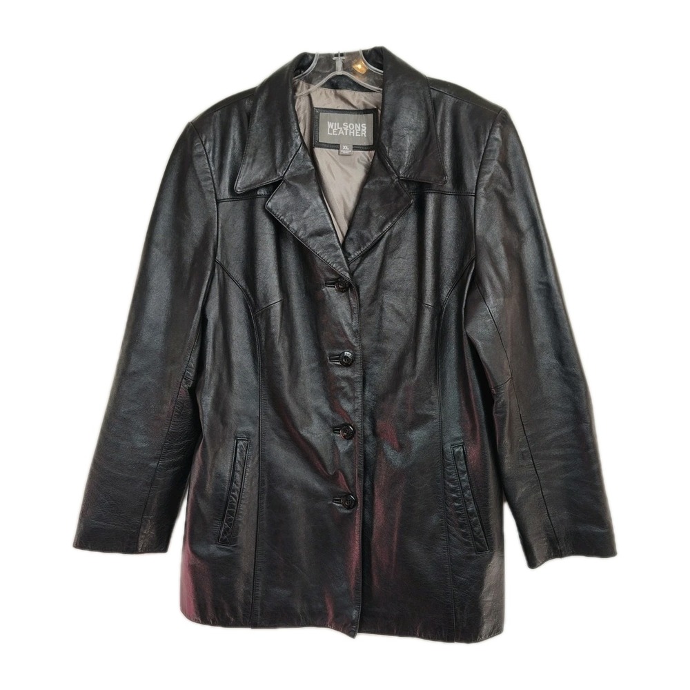 Wilsons Leather Jacket Men's Size XL Black 100% Leather Button-Up Lined